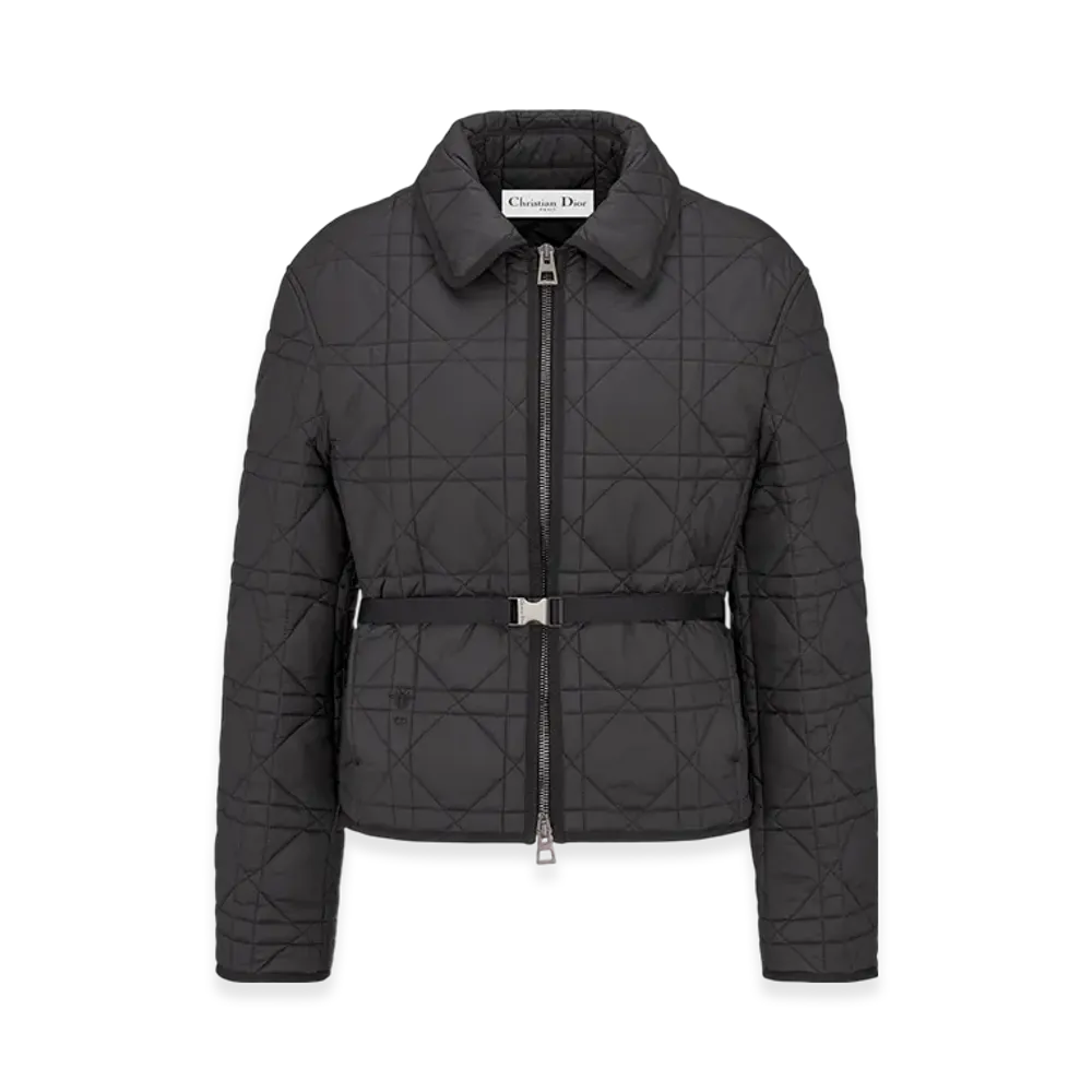 Dior Women's Quilted Technical Taffeta Macrocannage Belted Peacoat "Black"