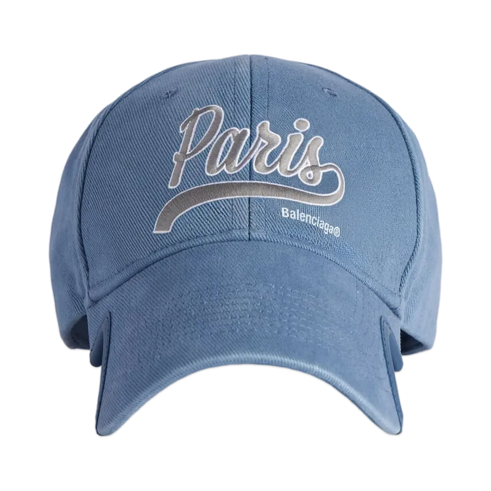BALENCIAGA Enjoy Paris Cap in Cotton Drill "Faded Blue"