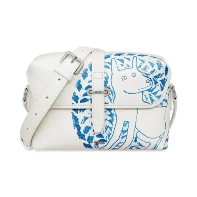 Dior and Hylton Nel Dior Normandie Messenger Bag with Flap Grained Calfskin with Print "White/Blue"