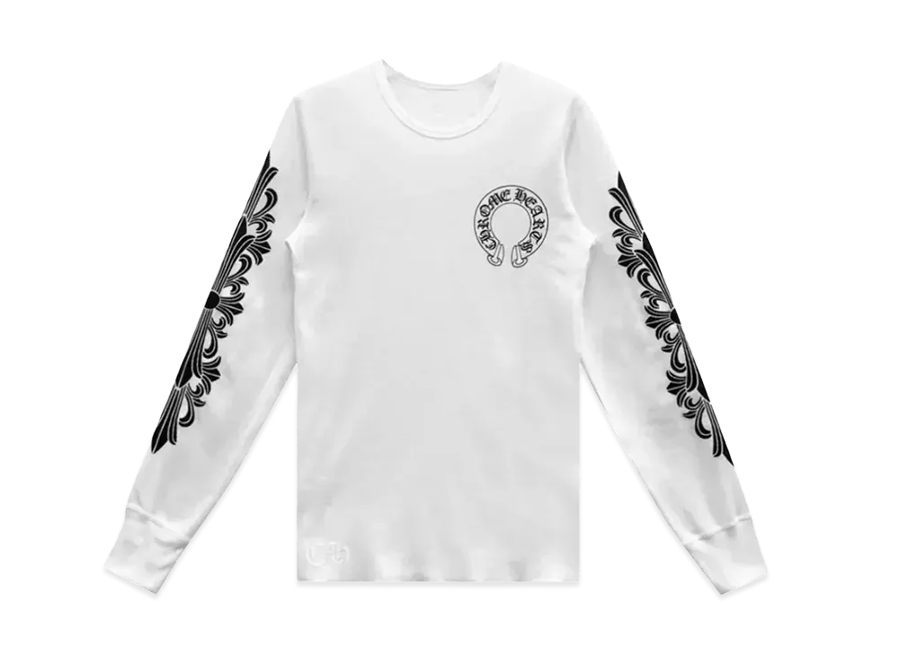Chrome Hearts Horseshoe Floral Sleeve Waffle Thermal Shirt "White"