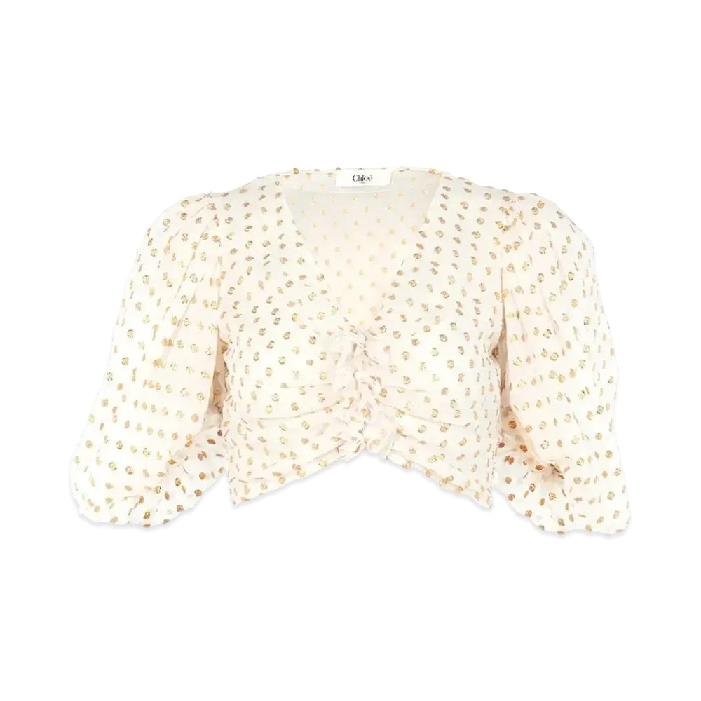Chloe Fluid Cropped Top In Silk Jacquard and Lurex "Snow White"