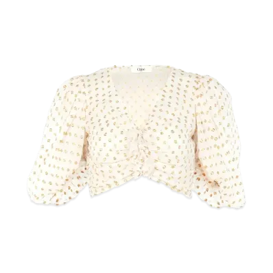 Chloe Fluid Cropped Top In Silk Jacquard and Lurex "Snow White"