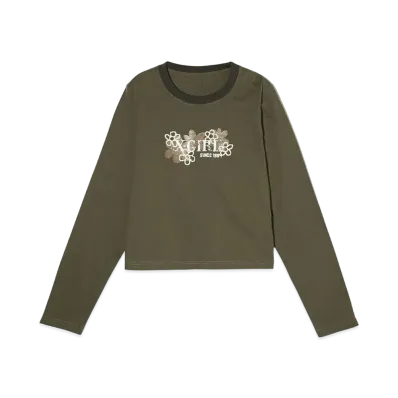 X-Girl Pixel Flower Logo Baby L/S Tee "Olive"