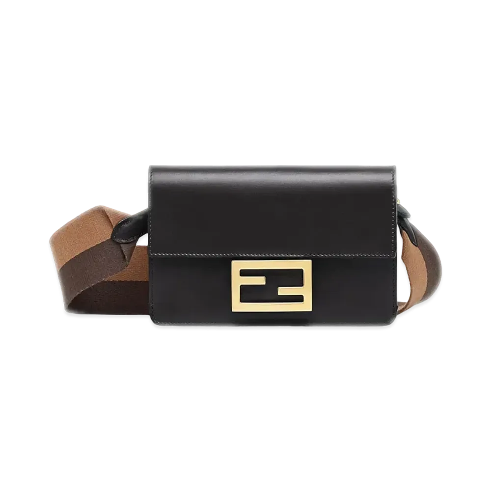 FENDI Flat Baguette Leather Mini Bag "Black"