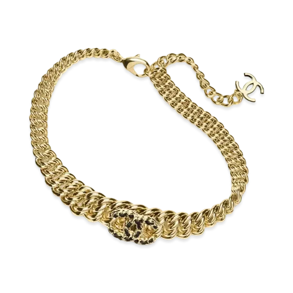 CHANEL Necklace Metal & Lambskin "Gold/Black"