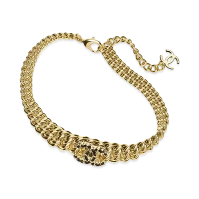CHANEL Necklace Metal & Lambskin "Gold/Black"