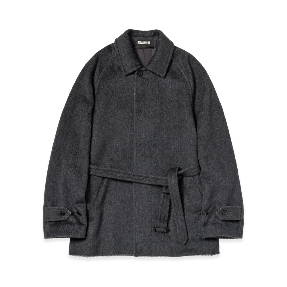 AURALEE Women's Hairy Wool Mohair Chambray Soutien Collar Coat "Dark Gray"