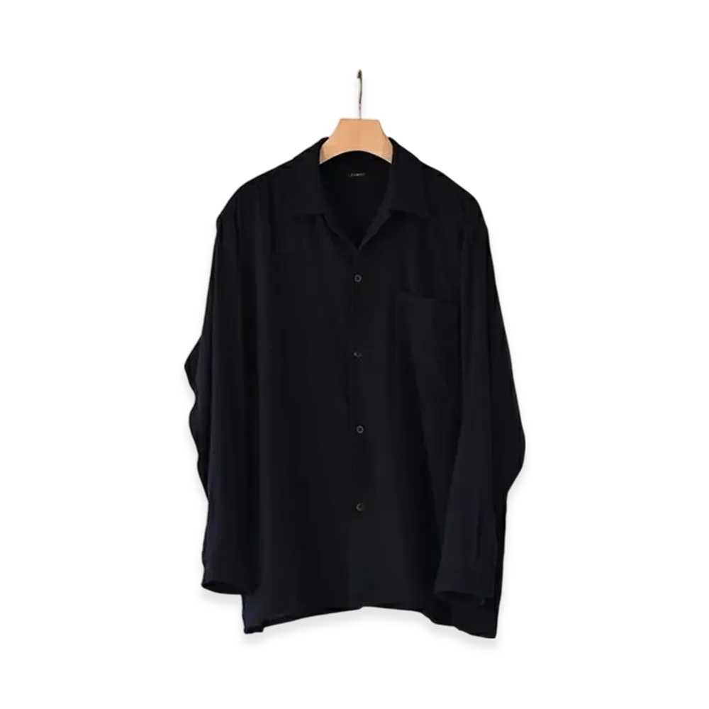 COMOLI Cashmere Washi Open Collar Shirt "Navy"