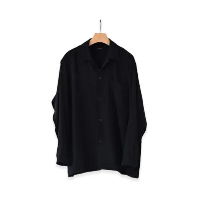 COMOLI Cashmere Washi Open Collar Shirt "Navy"