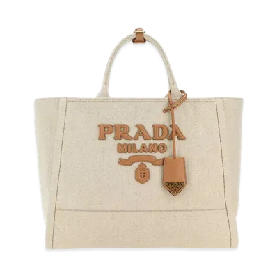 PRADA Women's Canvas Shopping Bag "Beige"