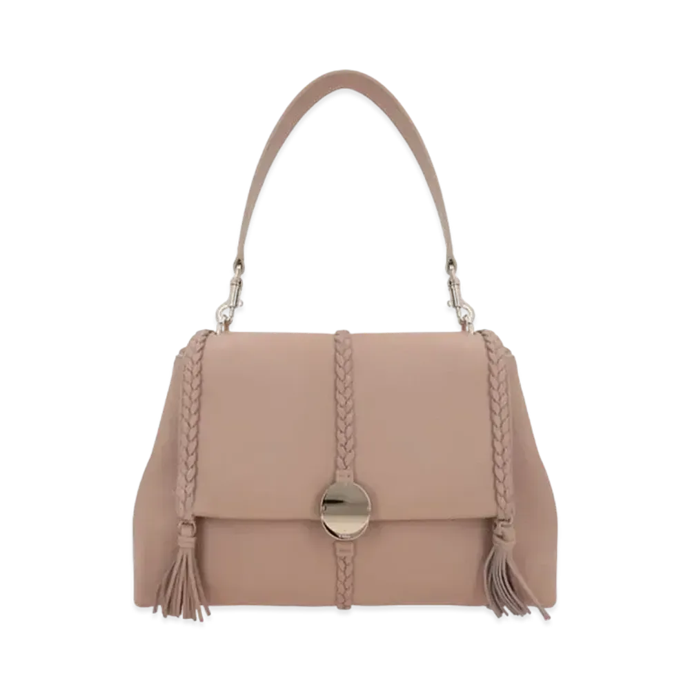 Chloe Penelope Medium Soft Shoulder Bag Grained Bull Leather With Leather Braids "Nomad Beige"
