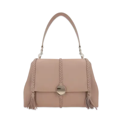 Chloe Penelope Medium Soft Shoulder Bag Grained Bull Leather With Leather Braids "Nomad Beige"