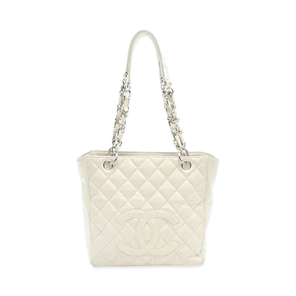 CHANEL PST Matelasse Chain Tote Bag Caviarskin "White/Silver"