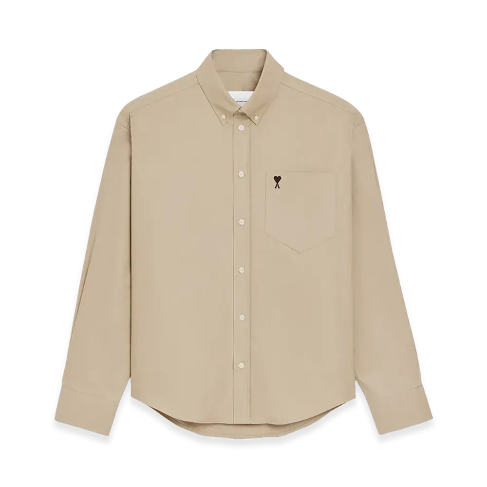 AMI PARIS Cotton Boxy Embroidered Ami De Coeur Shirt "Beige"