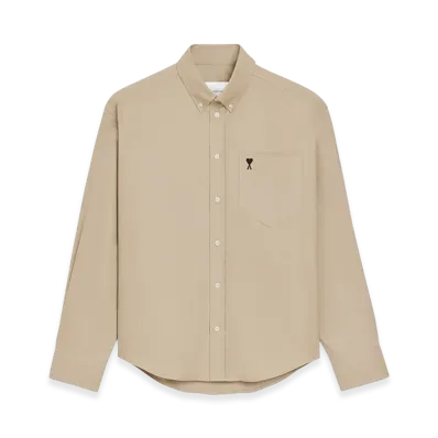 AMI PARIS Cotton Boxy Embroidered Ami De Coeur Shirt "Beige"