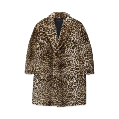 WACKO MARIA Leopard Faux Fur Double Breasted Coat "Beige"