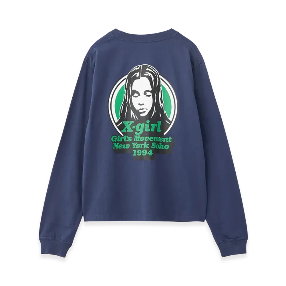 X-Girl Message And Face Circle Logo L/S Tee "Navy"