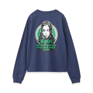 X-Girl Message And Face Circle Logo L/S Tee "Navy"