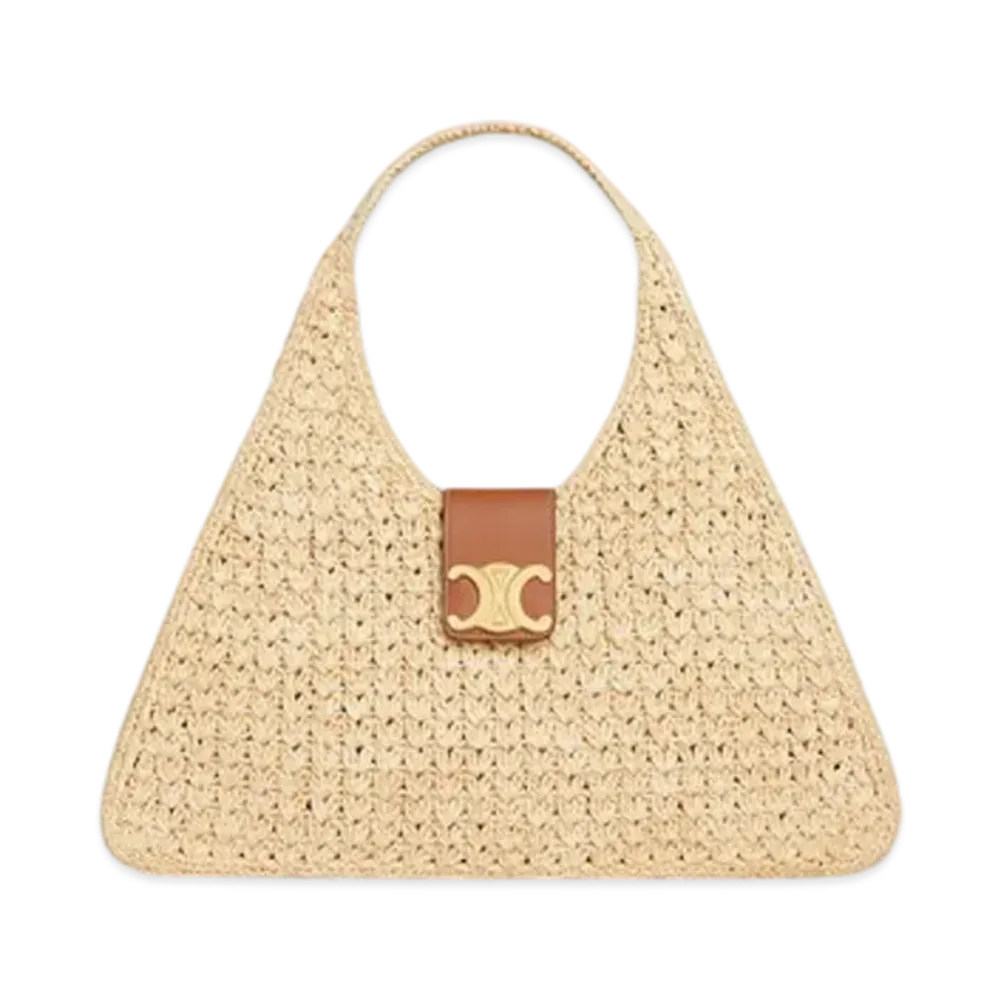 CELINE Cabas Triangle in Raffia and Calfskin "Natural/Tan"