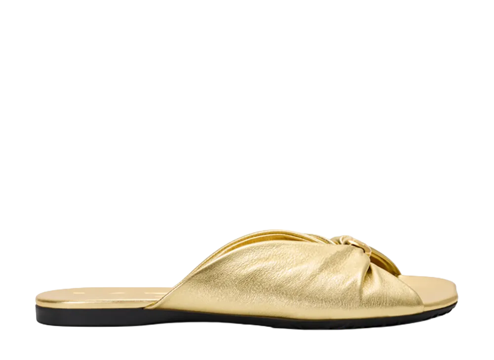 LOEWE Women's Pebble Soft Slide in Laminated Lambskin "Gold"