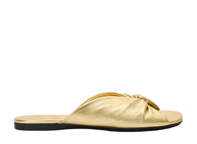 LOEWE Women's Pebble Soft Slide in Laminated Lambskin "Gold"