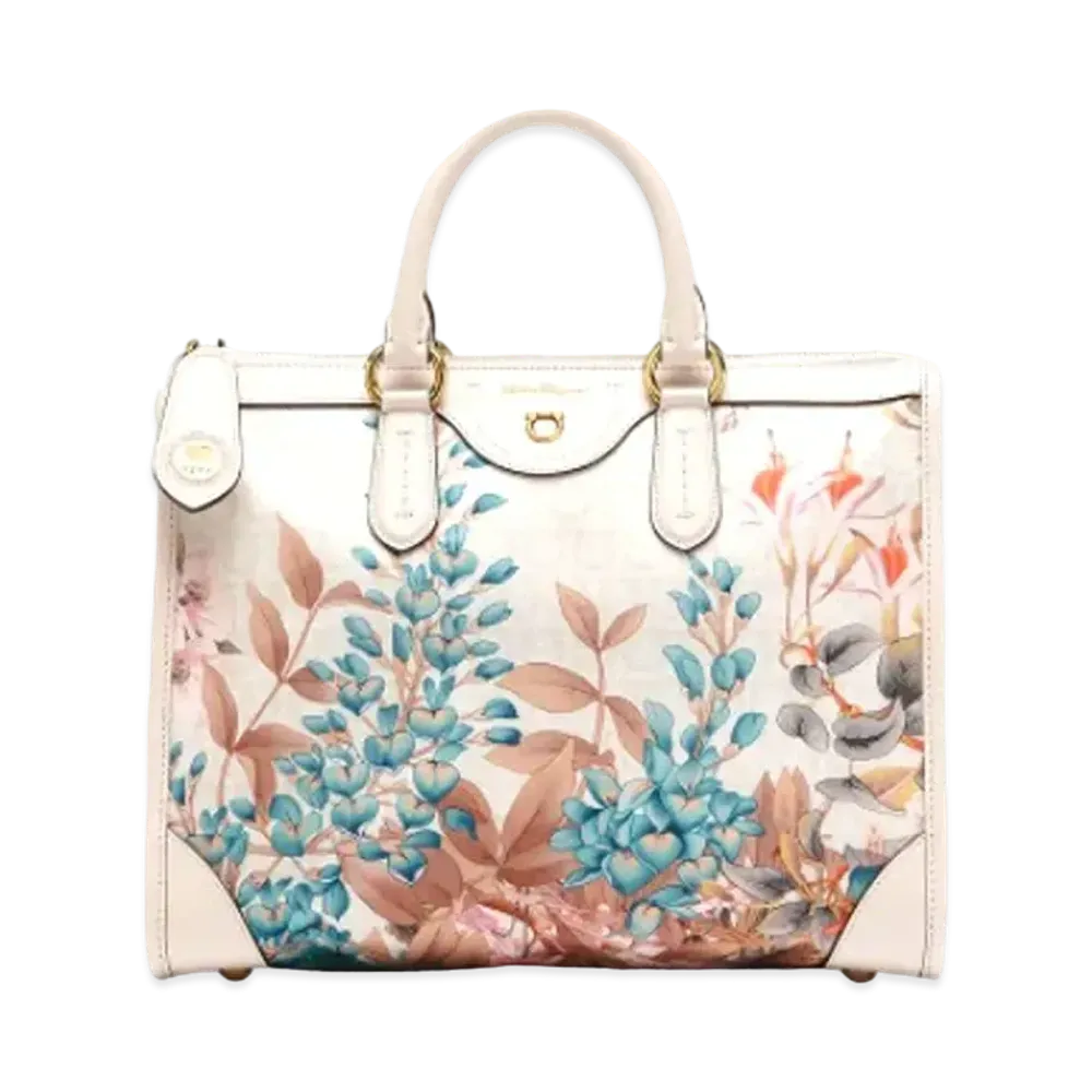 Salvatore Ferragamo Giardino Print Handbag (M) - Econyl Nylon "Bone"