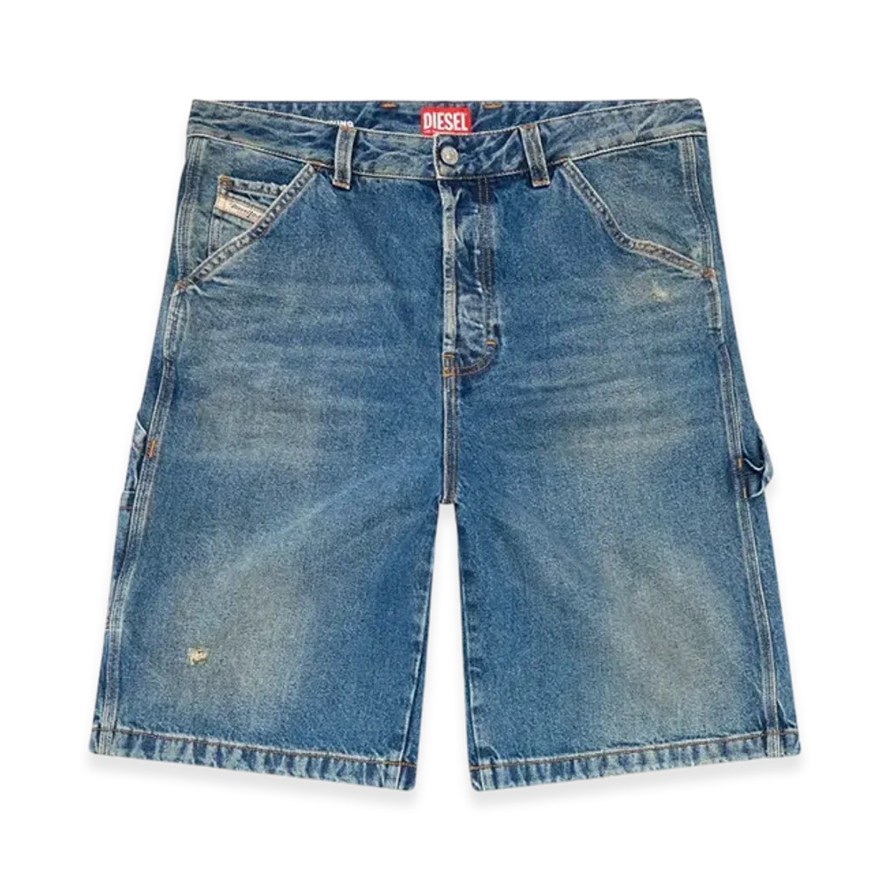Diesel D-Livery-Short Denim Utility Shorts With Dusty Wash "Medium Blue"