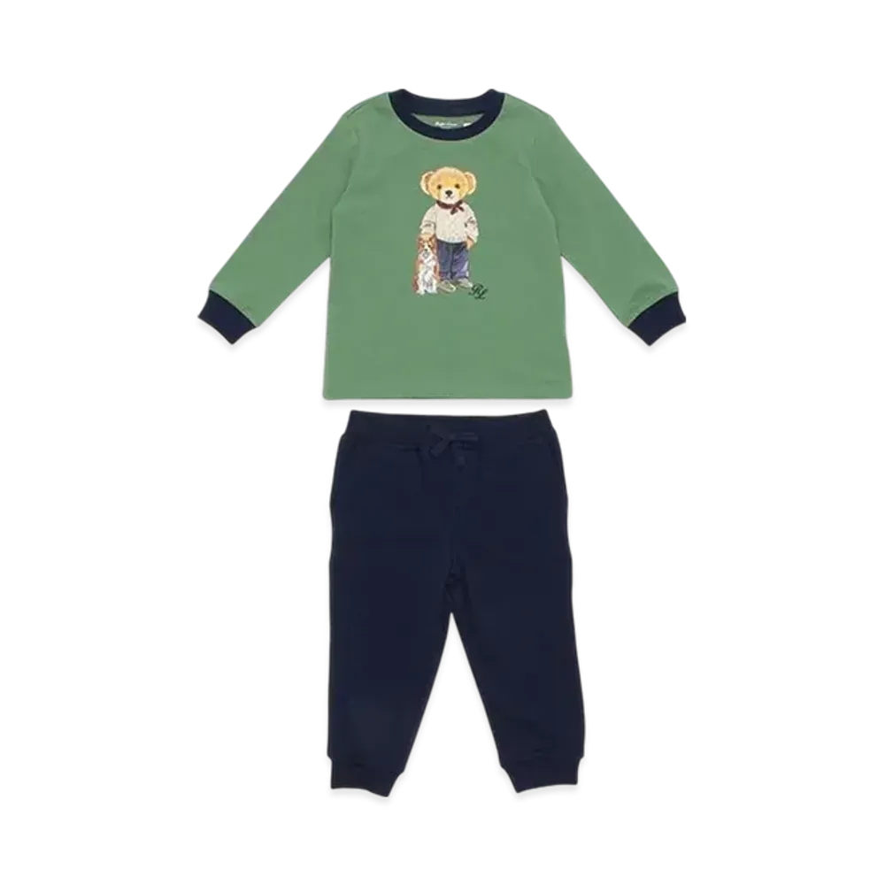 Polo Ralph Lauren Kids Novelty Bear Graphic Ringer T-Shirt "Green/Navy"
