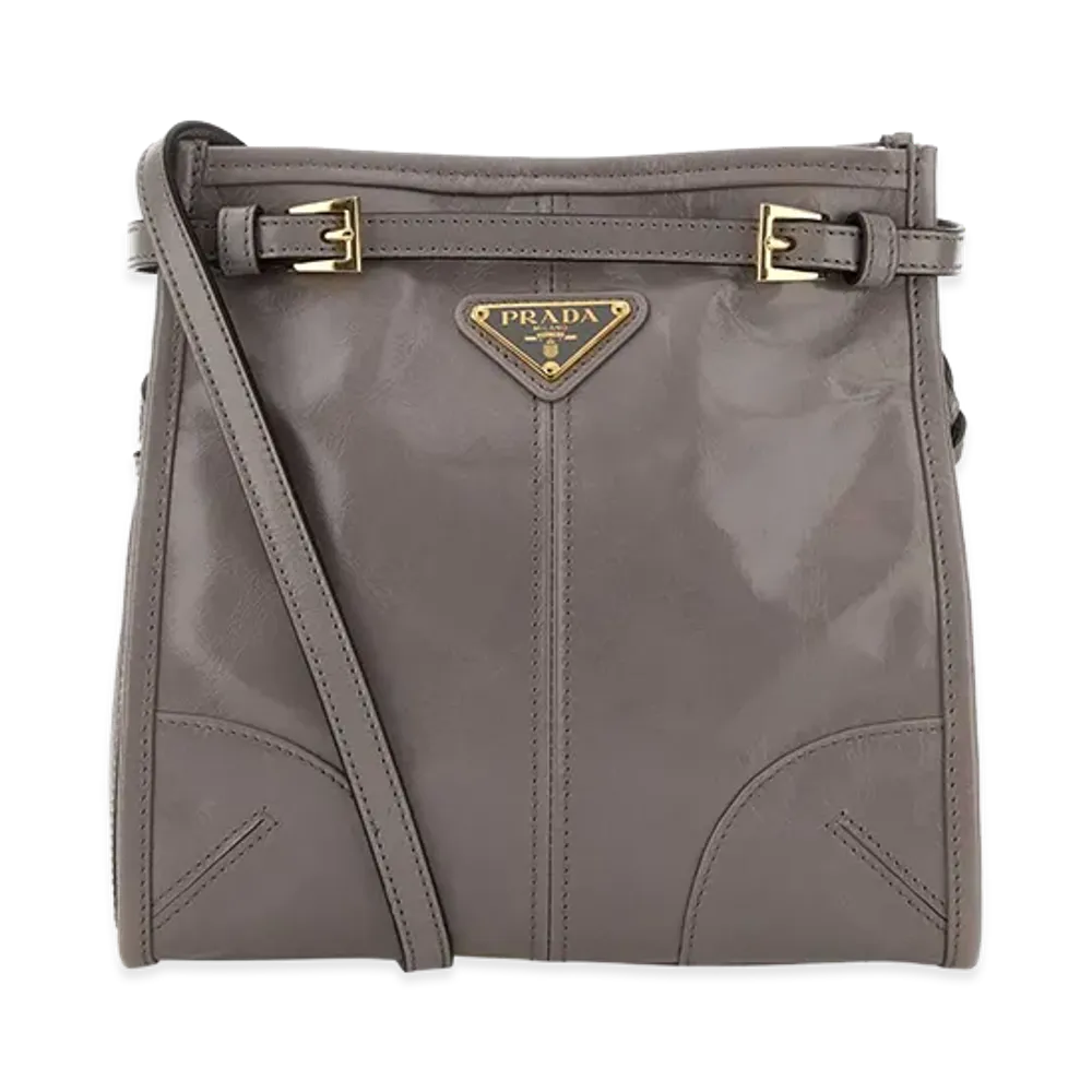 PRADA Wonen's Leather Mini Bonnie Crossbody Bag "Gray"