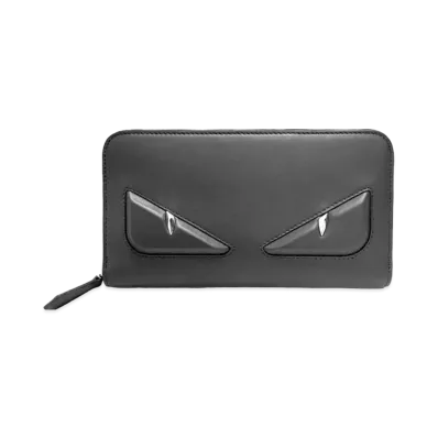 FENDI Bugs eye Monster Leather Round Long Wallet "Black"