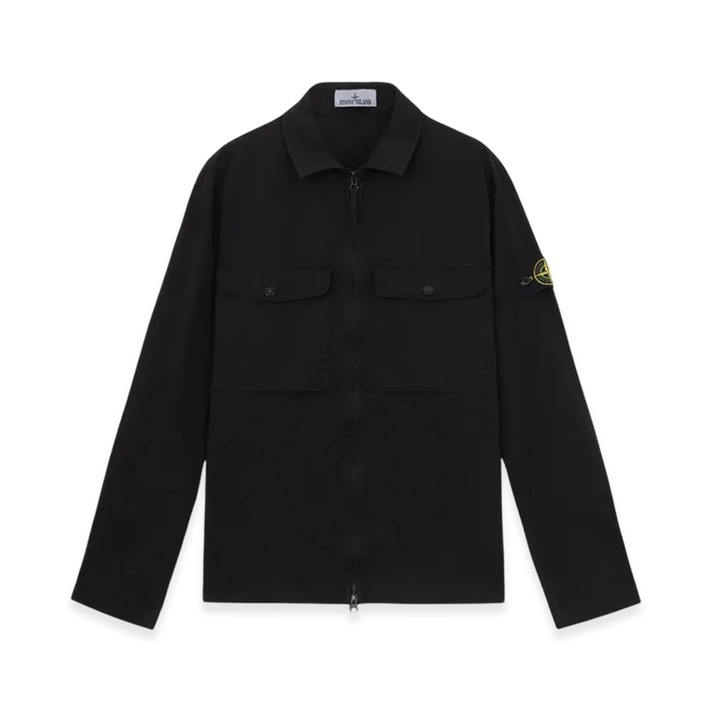 Stone Island 12808 Organic Stretch Cotton Satin Overshirt - 24FW "Black"