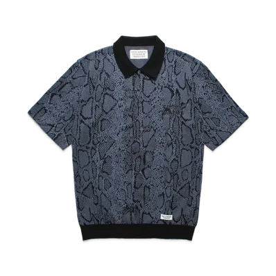 WACKO MARIA Python Jacquard Knit Polo Shirt "Navy"