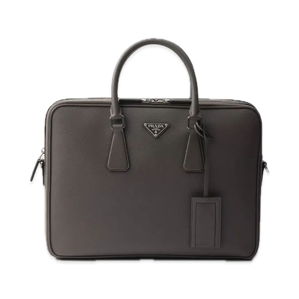 PRADA Saffiano Leather Briefcase "Bamboo/Beige"