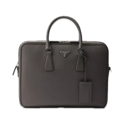 PRADA Saffiano Leather Briefcase "Bamboo/Beige"