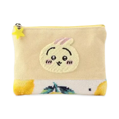 FEILER x Chiikawa Usagi Lemon Dots Embroidery Pouch "White/Yellow"