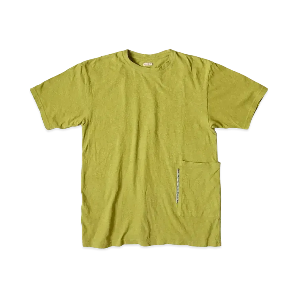 KAPITAL Gauze India Biscuit Pocket Tee "Yellow Green"