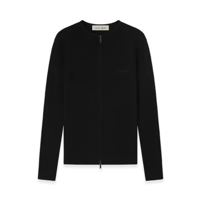 FEAR OF GOD ESSENTIALS Women's Signature Rib Knit Fitted Long Sleeve Zip Up Tee "Vintage Black"