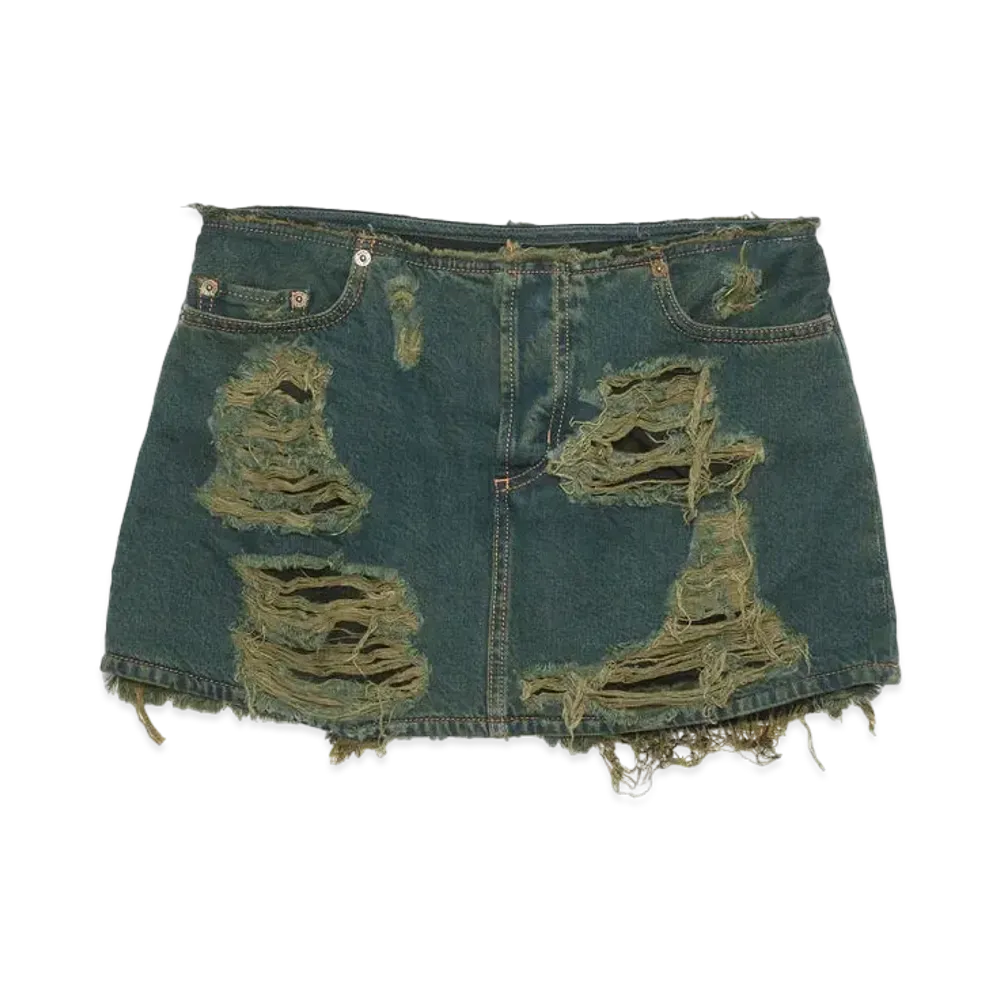 Acne Studios Distressed Denim Skirt "Blue/Green"