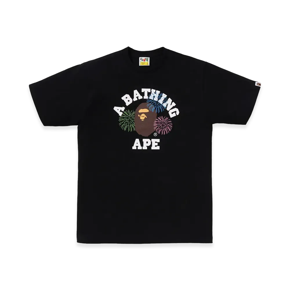 A BATHING APE Ape Head Firework College Tee "Black"