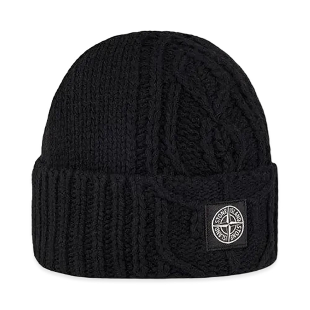 Stone Island N18D8 LAMBSWOOL WITH ARAN MOTIF "Black"