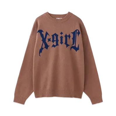 X-Girl Gothic Logo Jacquard Knit Top "Brown"