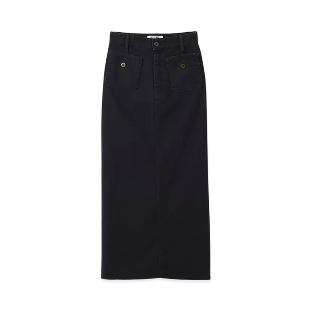 MIU MIU Women's Garment Dyed Drill Midi Skirt "Navy"