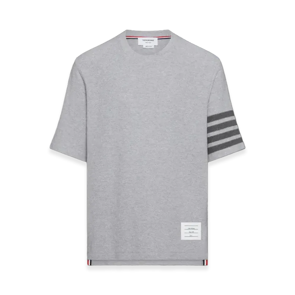 THOM BROWNE Textured Pique 4-Bar T-Shirt "Pale Grey"