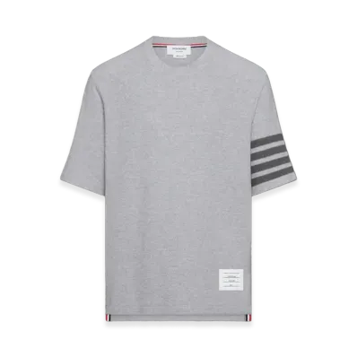 THOM BROWNE Textured Pique 4-Bar T-Shirt "Pale Grey"