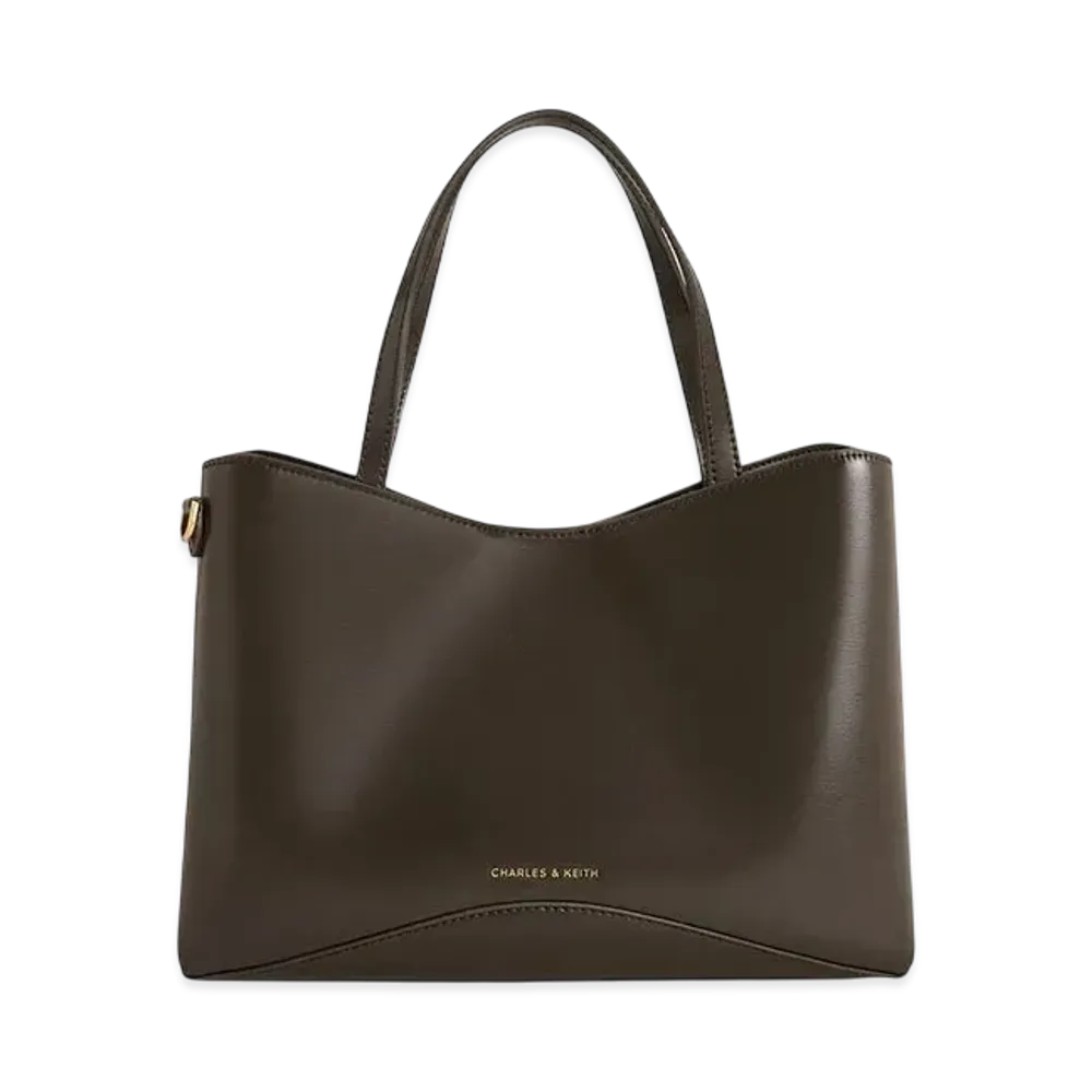 CHARLES & KEITH Civil Textured Fur-Trimmed Tote Bag "DarkMoss"