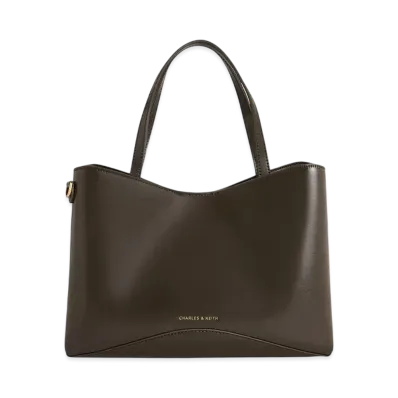 CHARLES & KEITH Civil Textured Fur-Trimmed Tote Bag "DarkMoss"