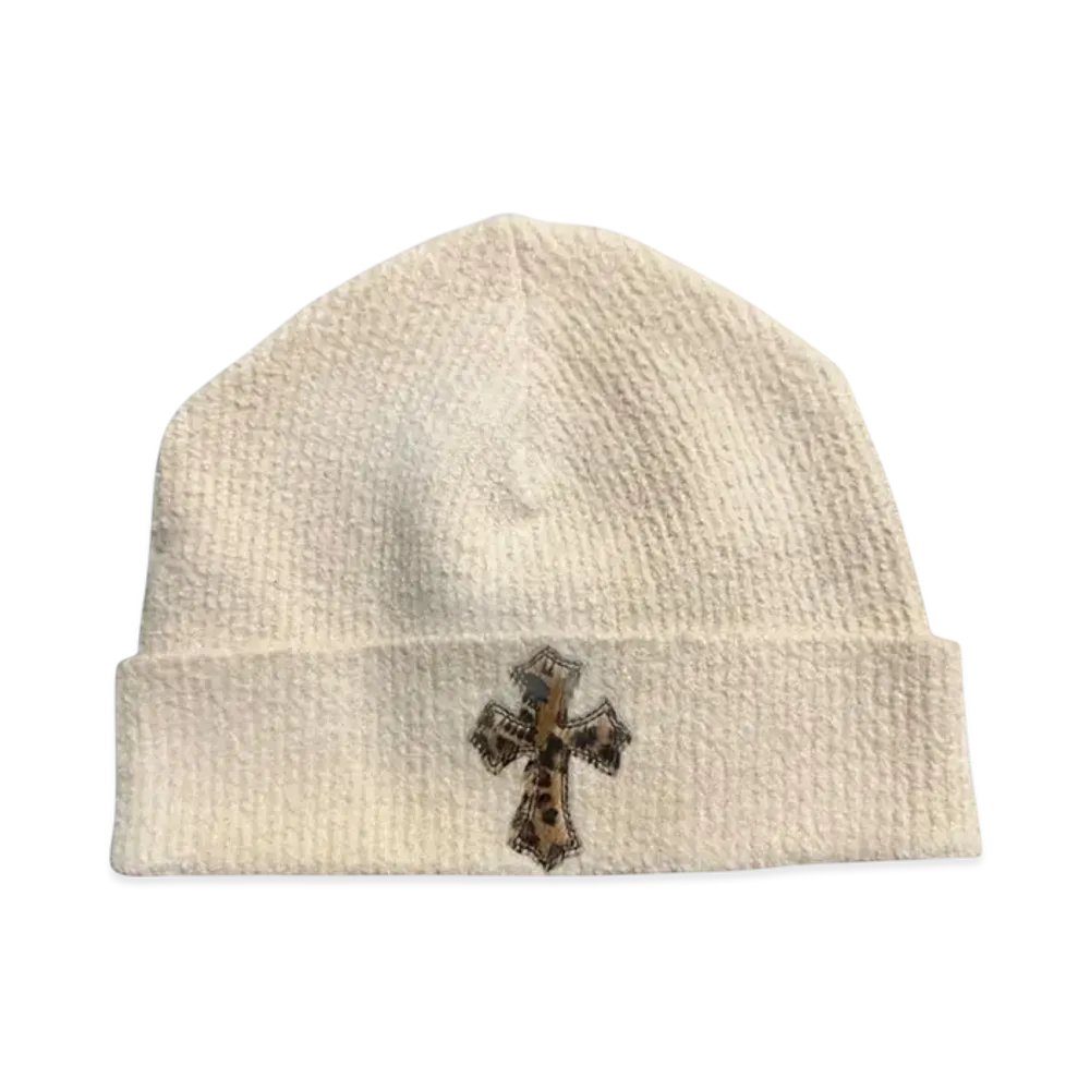 Chrome Hearts Leopard Cross Patch Beanie "White"