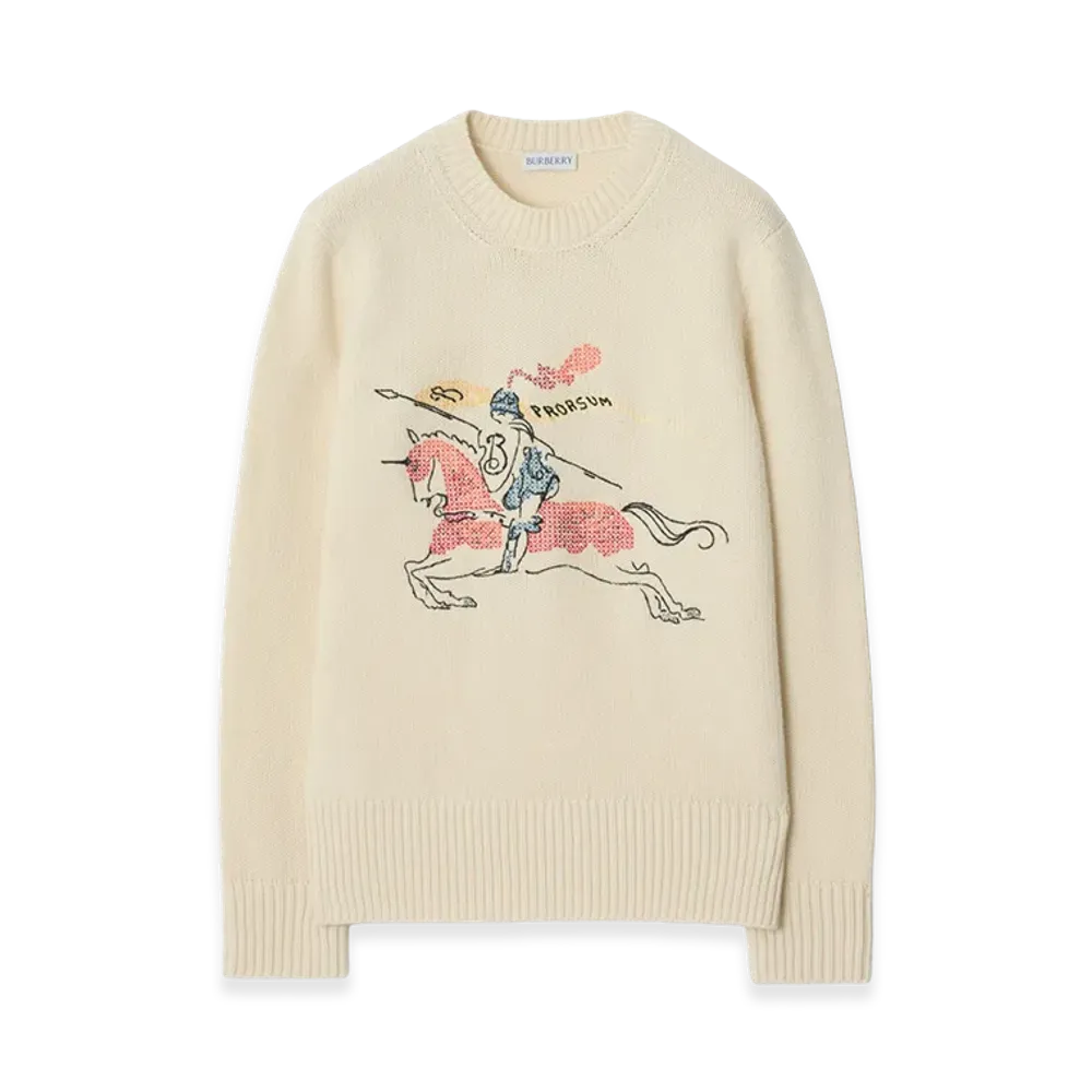 Burberry Women's Cross Stitch EKD Wool Cashmere Sweater "Tundra Beige"