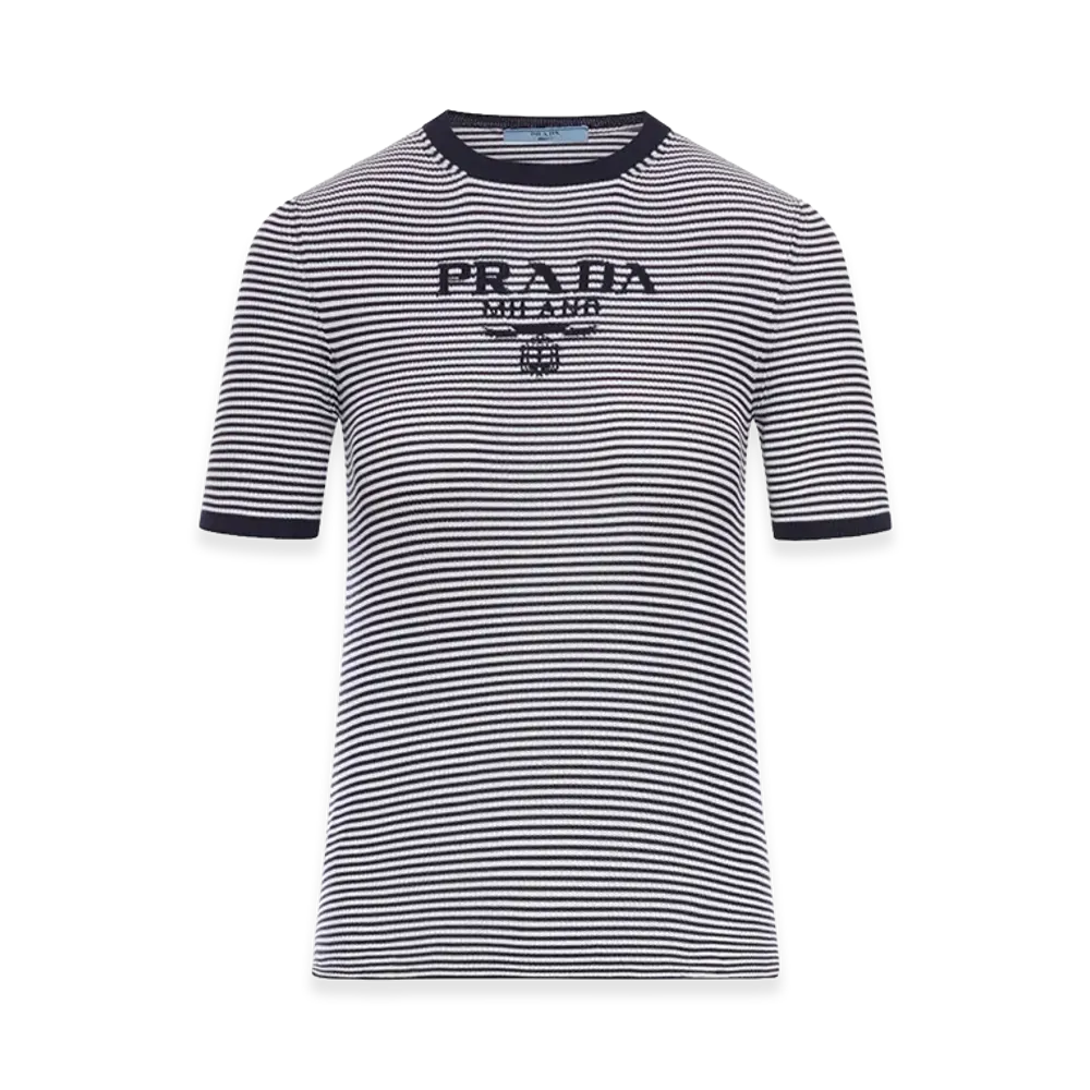 PRADA Women's Striped Silk T-Shirt "Blue"