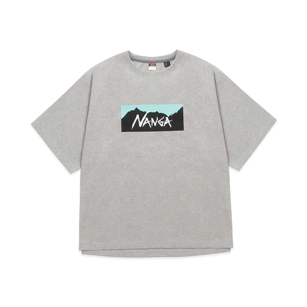 NANGA Eco Hybrid Box Logo Loose Fit Tee "L.Grey/TRQ"